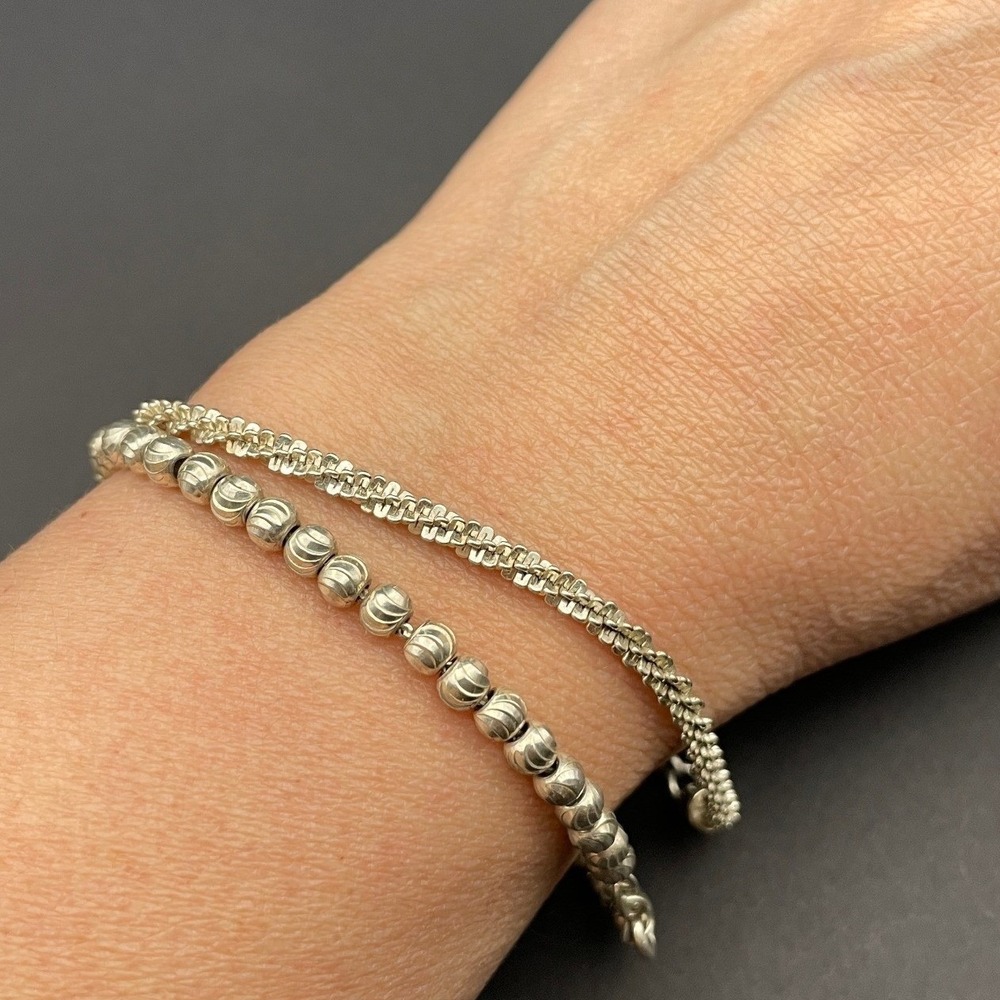 Sterling Silver Bracelet Stack Bundle Twist Chain Beaded Chain Lot - Picture 4 of 11
